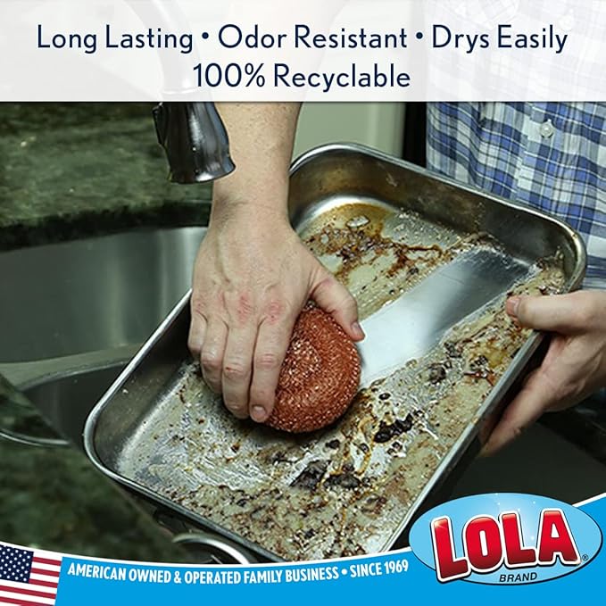 LOLA Copper Mesh Scouring Pad, 18 Grams, 2 Pack, Heavy Duty Cleaning Pads, Copper Coated Knitted Flat Wire Mesh, Recyclable, Cleans Baked On Messes