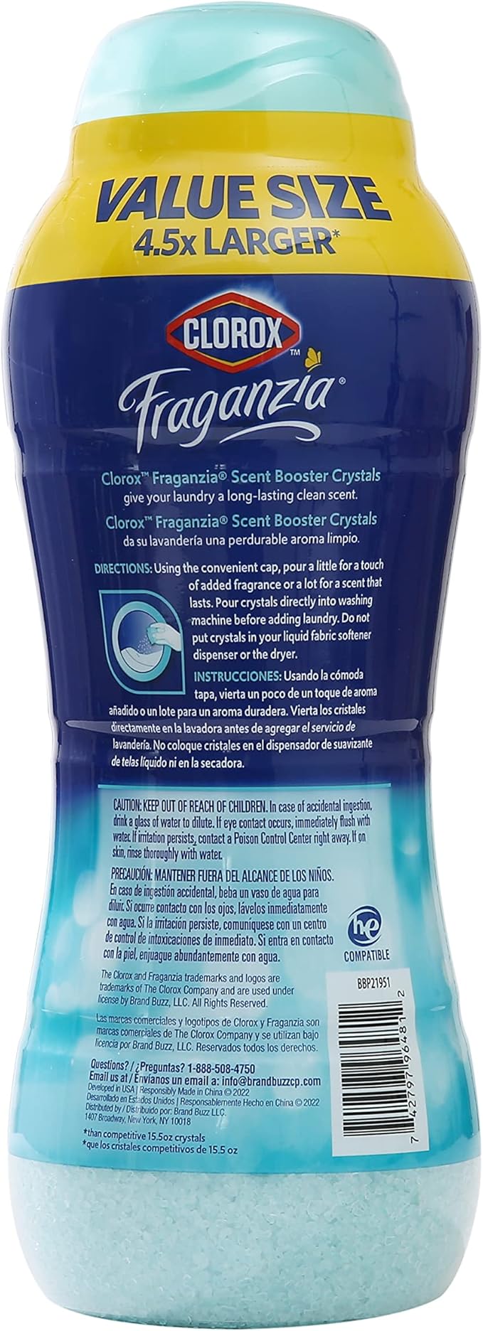 Clorox Fraganzia Laundry Scent Booster Crystals, In-Wash Fragrance Beads for Fresh-Smelling Clothes & Linens, Safe for All Fabrics & Colors, Easy-Pour Bottle, Ocean Scent, 70 Oz