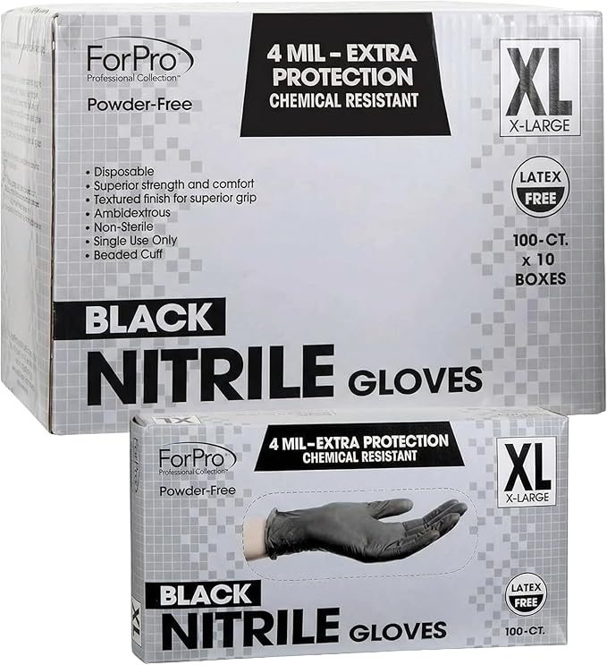 ForPro Disposable Nitrile Gloves, Chemical Resistant, Powder-Free, Latex-Free, Non-Sterile, Food Safe, 4 Mil