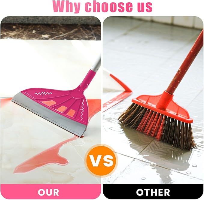 AIr Broom Sweeper, Multifunction Replaceable Silicone Broom, Household Squeegee for Floor Cleaning, Bathroom, Pet Hair, Dog Broom Brush Set (Bright Pink)