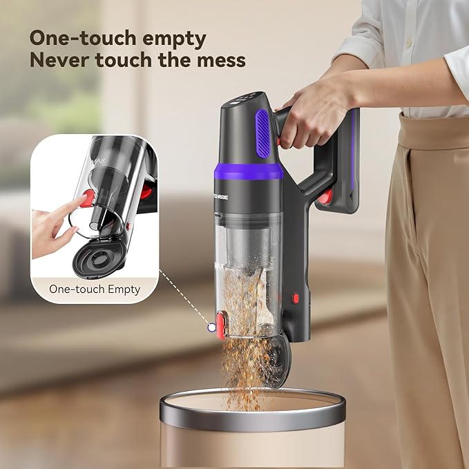 TechRise Cordless Vacuum Cleaner for Home, Powerful Suction Stick Vacuum with Tangle-Free Brush, Up to 60 Min Runtime, 8-in-1 Versatile & Self-Standing for Hardwood Floors, Carpets, Pet Hair