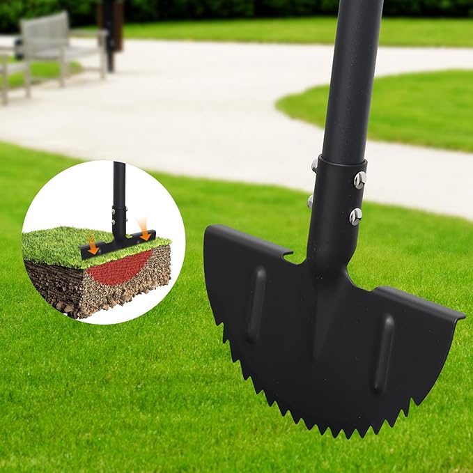 Edger Lawn Tool, Manual Half Moon Edger with Sharp Round Saw Tooth Blade and Step, Stand Up Garden Tools for Landscaping, Borders, Sidewalk, Turf, 34-43 inch Adjustable Metal Grass Edging Tool