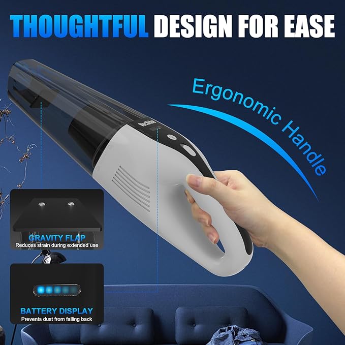 Handheld Vacuum Cordless, Ultra-Strong Suction Car Vacuum Portable Cordless, Rechargeable Hand Held Car Vacuum Cleaner High Power with Multi-Nozzles & Washable Filter for Car, Home, Pets, White