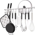 Kitchen Hanging Rack, 20 Inch Wall-Mounted Pot Holder with 10 Quiet Sliding Hooks, Rail Organizer Utensil Holder Bar for Cooking Spatulas Cups, Made of 304 Stainless Steel. (Silver)
