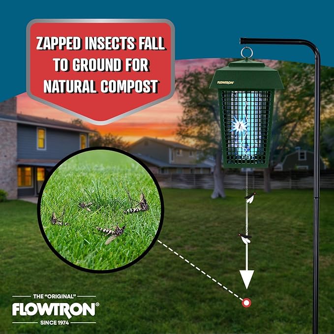 Flowtron Bug Zapper, 1 Acre of Outdoor Coverage with Powerful 40W Bulb & 5600V Instant Killing Grid, Electric Insect, Fly & Mosquito Zapper, Made in The USA - Green Color