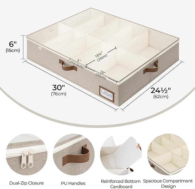 StorageWorks Under Bed Shoe Storage for Closet, 2-Pack Ultra-thick Fabric Shoe Organizer, Collapsible Shoes Containers with Bottom Support, Fits up to 24 Pairs, Taupe