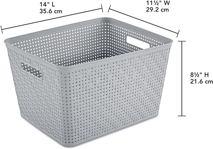 Sterilite 6-Pack Tall Basket, Woven Plastic Storage Baskets for Organization, Cement - Organizing Bin Containers with Handles for Bedroom, Bathroom, Dorm, and Closet