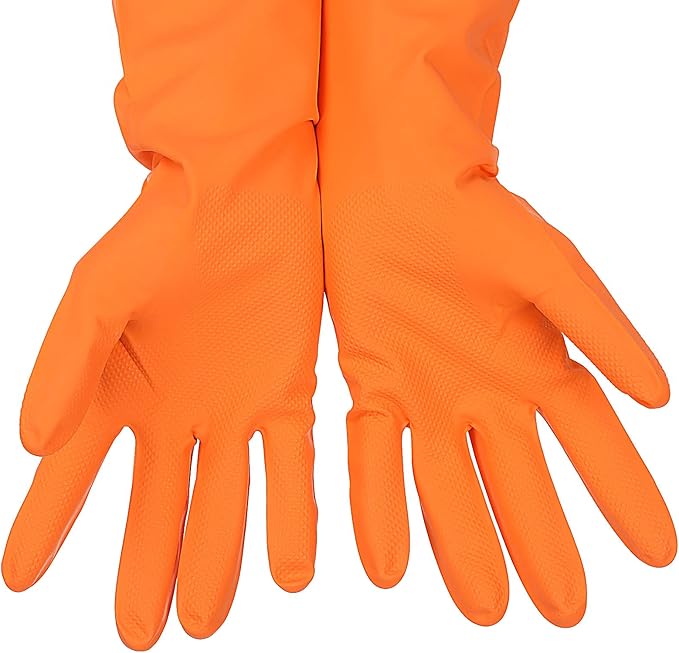 3 Pairs Rubber Cleaning Gloves Latex Free Dishwashing Gloves - 13" Reusable Nitrile Gloves Medium, Green+Orange+Red