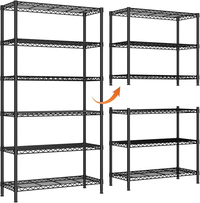 Golpart 6 Tier Adjustable Storage Shelves,Heavy Duty Metal Utility Shelf 1500LBS Capacity Wire Shelving Unit Organizer Rack for Home Kitchen Pantry Room 14" D x 36" W x 72" H Black