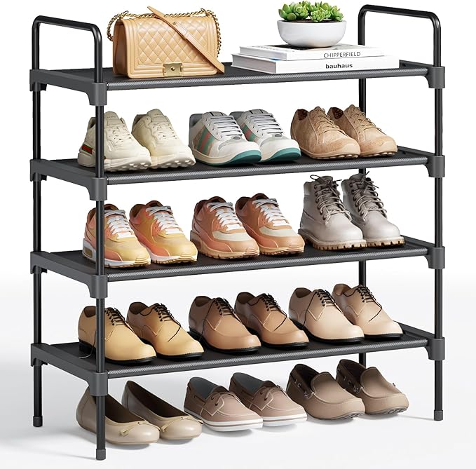 Kitsure Shoe Rack for Closet, Shoe Organizer for Front Door Entrance, Stackable Shoe Shelf, Detachable Closet Organizers and Storage, 26.6" Wide - 4 Tiers, Black