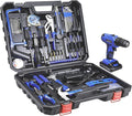 Schneider 21V Tool Set with Drill, 350 in-lb Torque, 0-1350RMP Variable Speed, 10MM 3/8'' Keyless Chuck, 18+1 Clutch, 1.5Ah Li-Ion Battery & Charger for Home Tool Kit