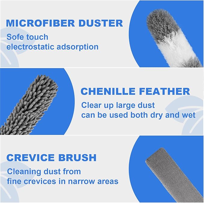 Dusters for Cleaning,Microfiber Duster Feather Duster with Extension Pole,4PCS Ceiling Fan Cleaner Duster,Long Duster Extended Handle,Blind Cleaner Dusting