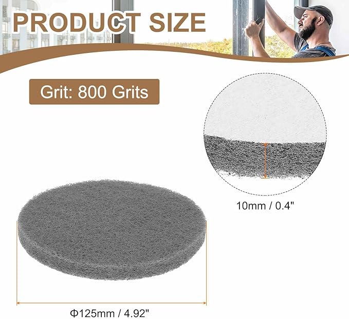 HARFINGTON 24pcs Scrubber Scouring Pads 800 Grits 5 Inch Drill Power Brush Hoop and Loop Surface Conditioning Disc Drill Scuffing Disc Scrub Pads for Home Kitchen Cleaning, Gray