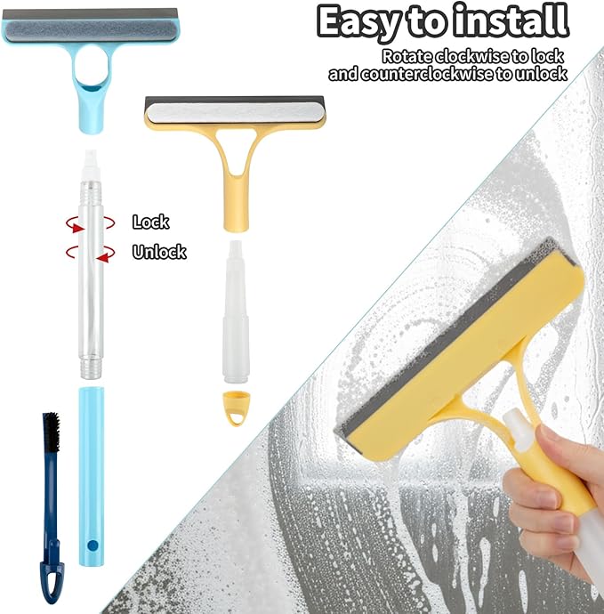 3 in 1 Window Cleaning Scraper, Spray Squeegee, Mirror Cleaner Tool, 3 in 1 Squeegee for Shower Glass, Squeegee with Sprayer, Shower Squeege, Squeegee and Scrubber with Spray, for Mirrors, Bathroom