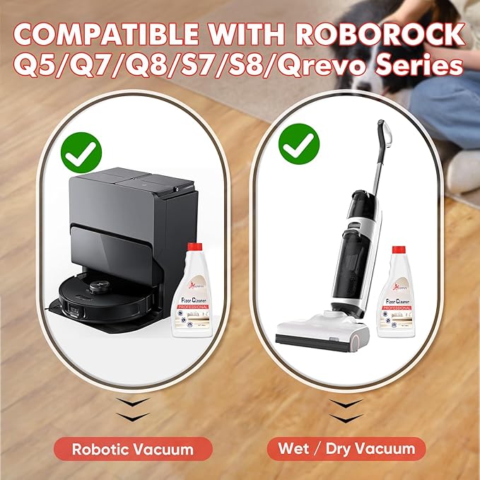 Floor Cleaning Solution Compatible with Roborock Q5/Q7/Q8/S7/S8/Qrevo Series, All Robot Vacuums & Wet Dry Vacuum, Floor Cleaner for Mopping, 4 Bottle Floor Cleaner Refill