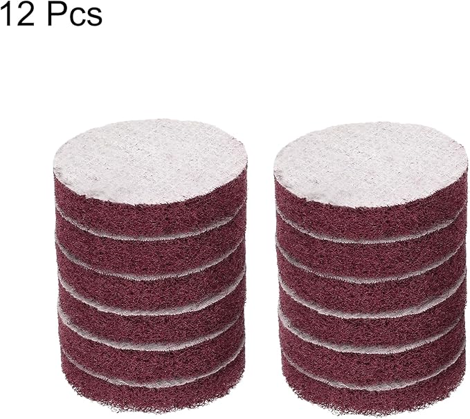 HARFINGTON 12pcs Scrubber Scouring Pads 500 Grits 2 Inch Drill Power Brush Hoop and Loop Surface Conditioning Disc Drill Scuffing Disc Scrub Pads for Home Kitchen Cleaning, Dark Red