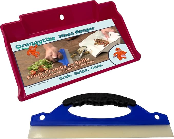 Mess Ranger | Patented Wet/Dry Cleanup Tool with Ramp & Reservoir | Captures 12oz of Liquid Spills & Pet Messes | Squeegee & Dustpan Set for Kitchen or Shop | Replace Paper Towels (Pink)