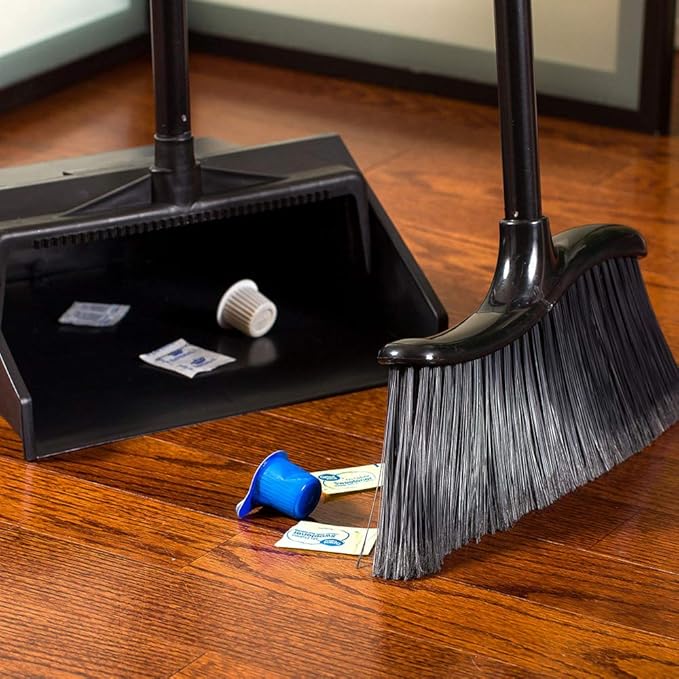 Restaurantware RW Clean 12 x 2 x 39 Inch Angle Broom 1 With Clip Back Sweeping Broom - Dustpan Sold Separately Flagged Bristles Black Plastic Restaurant Broom Lightweight Heavy-Duty