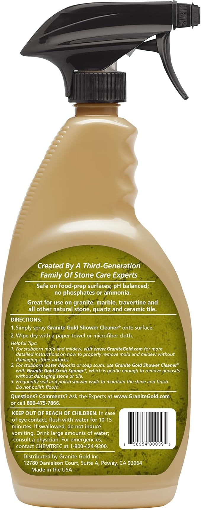 Granite Gold Shower Cleaner Spray for Quartz,Granite,Marble,Ceramic,and Other Stone Tub Surfaces,Made in the USA,24 Ounces,Gold,(Pack of 2)