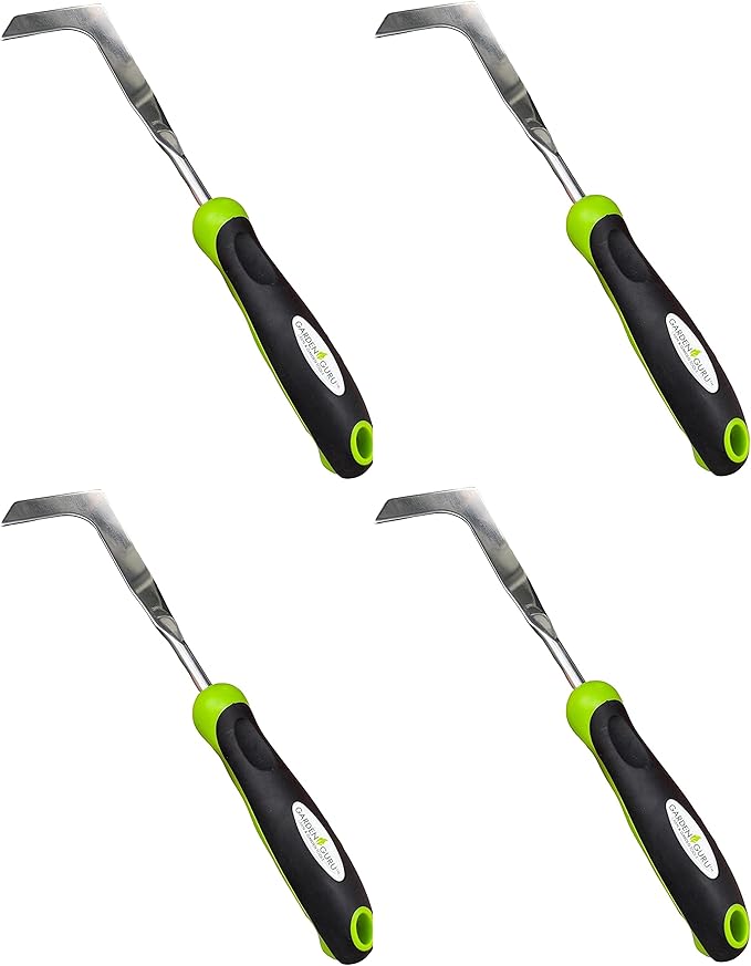 Garden Guru Patio Crack Weeder Tool with Ergonomic Handle – Stainless Steel Weed Puller for Patio Sidewalk Driveway Cracks | Rust Resistant (4 Pack)