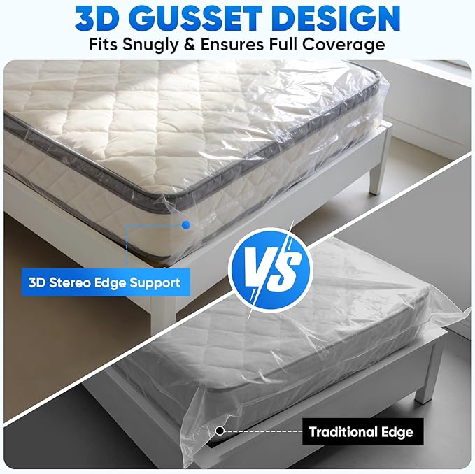 TICONN 2PK Plastic Mattress Bag for Moving Storage, Waterproof Mattress Protector Cover, Heavy-Duty Mattress Moving Supplies (4 mil, Twin)