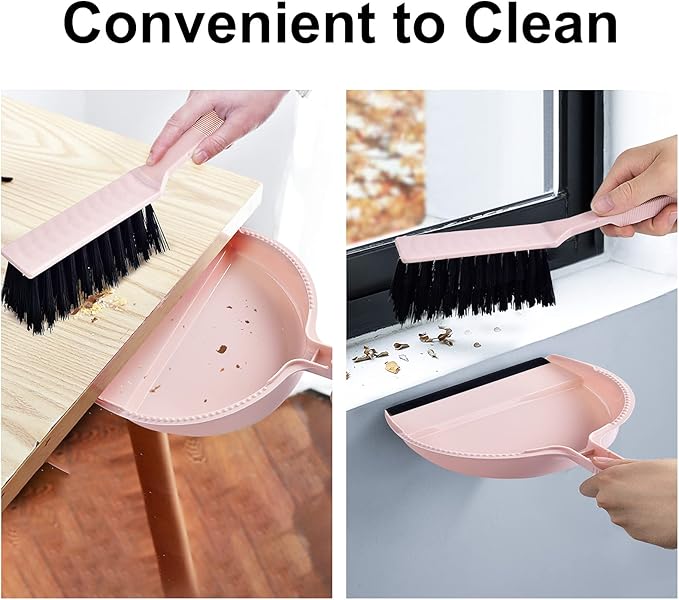 Small Mini Broom & Pink Dustpan Set for Home Kitchen Office Car