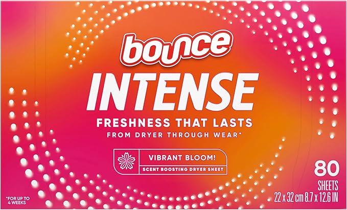 Bounce Intense Dryer Sheets, Vibrant Bloom, 80 Count, Scent Boosting Dryer Sheet Formulated to Fight Wrinkles and Static