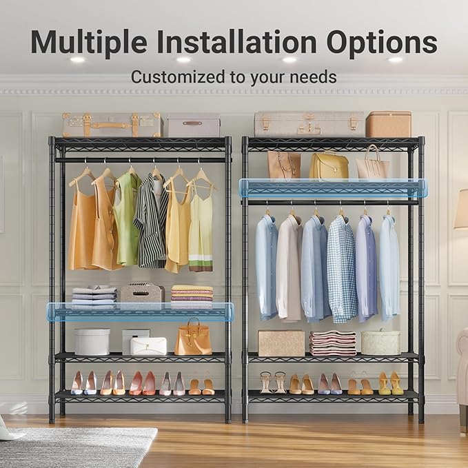 VIPEK V1 Wire Garment Rack 4 Tiers Heavy Duty Clothes Racks for Hanging Clothes Large Clothing Rack Freestanding Closet with Hanging Rod, 35.4'' L X 15.7'' W X 70.9'' H, Max Load 500LBS, Black