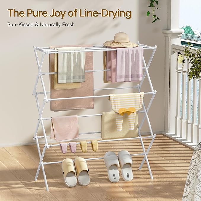 KINGBOARD Clothes Drying Rack, Collapsible Drying Rack Clothing with 11 Poles, 3-Tier Laundry Drying Rack, Small Clothes Drying Rack Foldable for Baby Clothes Sock Towel, 25lb Capacity, White & Grey