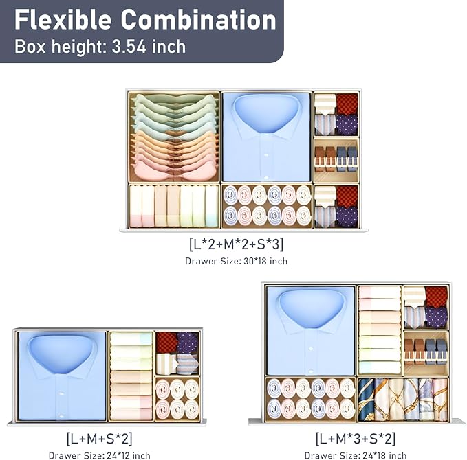 DIMJ Drawer Organizer Clothes 26 Pack - Foldable Baby Organizers and Storage & Closet Organizers for Bedroom, Closet - Nursery Organization Dresser Dividers for underwear, Sock,Bra, Belt, Tie, Beige