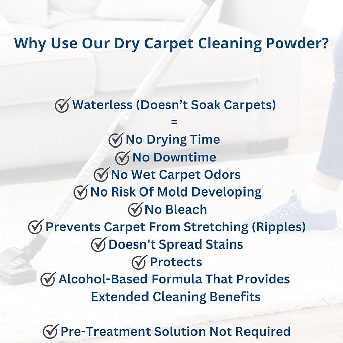 SaniClean Dry Carpet & Rug Cleaning Powder – Deep Cleans, Spill Cleanup, Spot & Stain Remover, Pet Mess | Brush In, Vacuum Out | For Large Areas Or Spot Treatment | No Harsh Chemicals