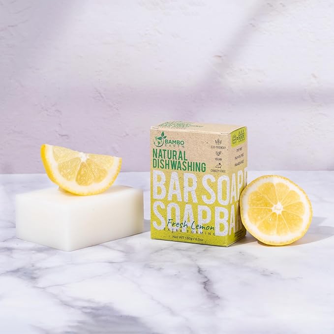 Natural Non-Toxic Dish Washing Soap - Dyes And Fragrance Free - Vegan Cruelty-Free Eco-Friendly And Zero Waste Dishwashing Handmade Solid Bar Soaps Detergent & Biodegradable (Lemon Single)