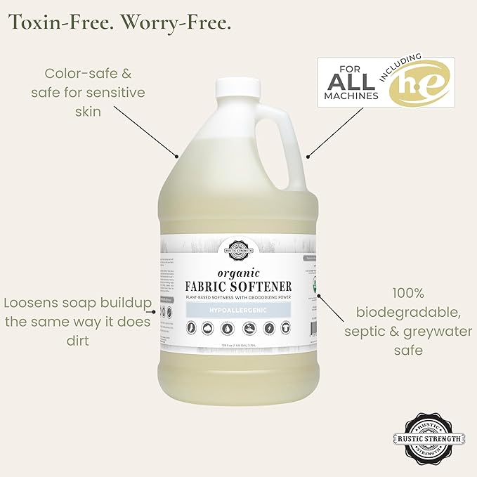 Rustic Strength Natural Fabric Softener, Non-Toxic, Biodegradable, Gallon Plastic