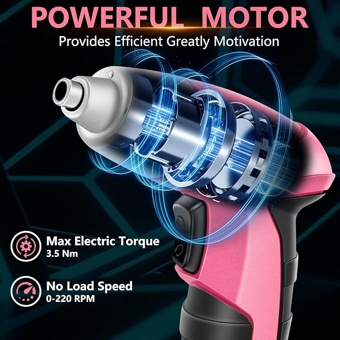 Cordless Screwdriver Rechargeable, Electric Screwdriver Cordless 47pcs, USB Small Power Screwdriver Set with LED Light for Women Home Office DIY Tools, Pink