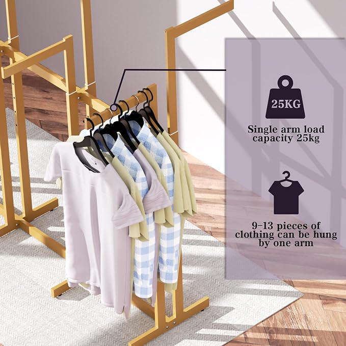Retail Clothing Rack - for Hanging Clothes - Rolling Metal Garment Racks Heavy Duty, Gold Commercial Clothing Display Rack with Wheels, Tall Sturdy Stand Clothing Racking (8 Arm,Gold)