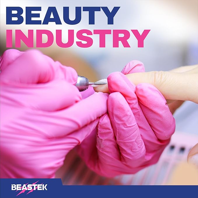 Beastek Nitrile Disposable Exam Gloves, 4Mil 100Ct Powder-Free Latex-Free Food-Safe for Cooking Medical Esthetician, Hot Pink
