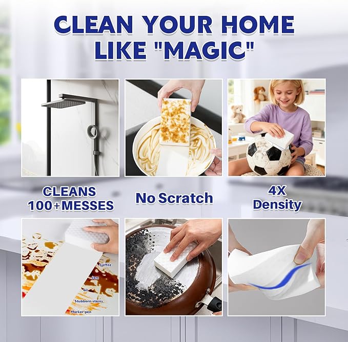 30 Pack 4X Density Magic Melamine Sponge Eraser, GRS Certified Cleaning Sponge Extra Durable & Long Lasting, Stovetop Cooktop Cleaner Sponge for Kitchen Glass Marble