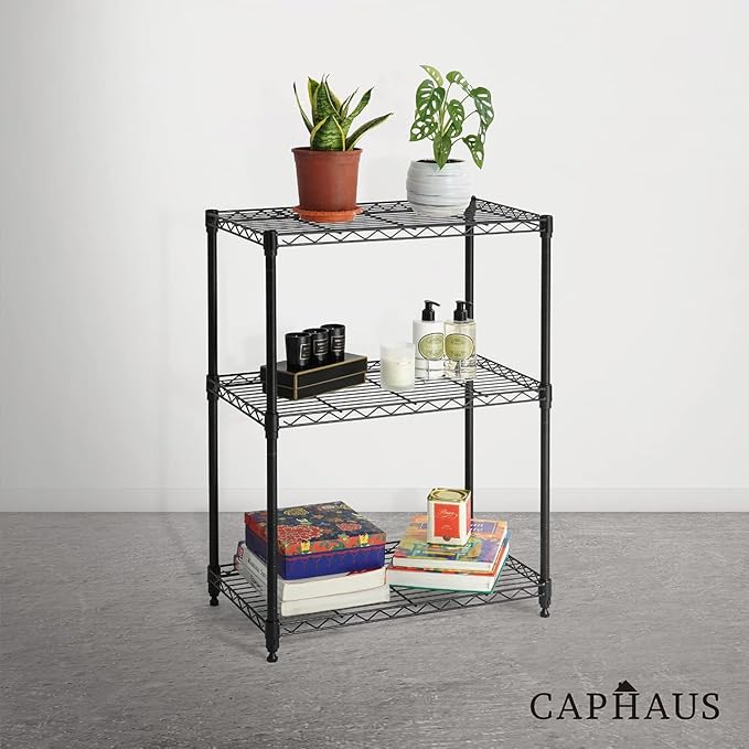 CAPHAUS 3/4/5-Tier Adjustable Height Wire Shelving Unit, Rack Shelving, Metal Steel Shelves, Garage Organizer, Utility Storage Shelf, 3-Tier Without Wheels, Black