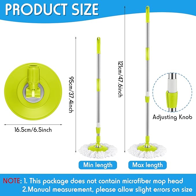 Spin Mop Replacement Handle 360 Degree Spin Mop Pole Handle Replacement Rotating Telescopic Stick for Head Replace Spinning Household Cleaning Accessories for Home(Green)