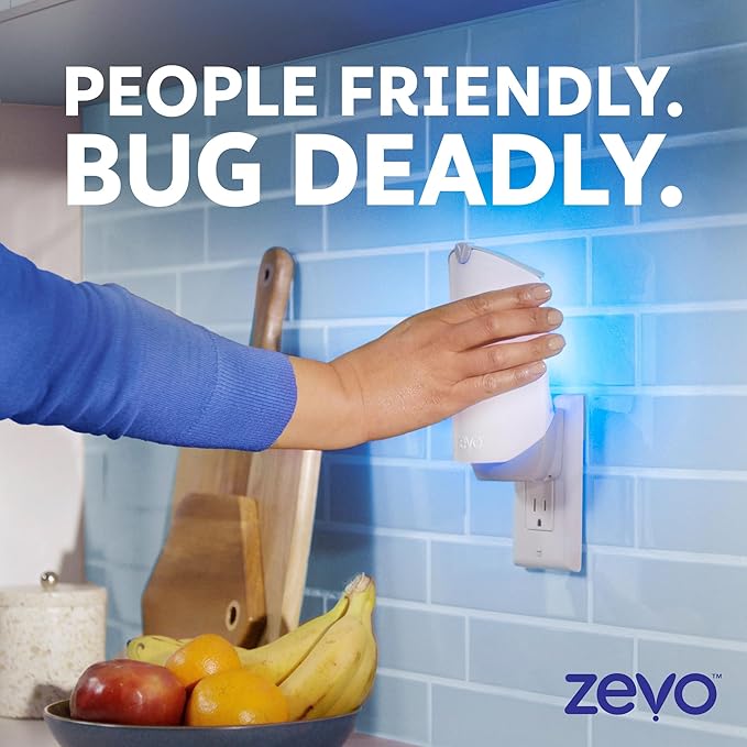 Zevo 2 Flying Insect Traps & 2 Refill Cartridges - Plug in Fly Trap & Indoor Bug Catcher for Gnats, House & Fruit Flies - Blue & UV Light Technology, Mess-Free Alternative to Bug Zapper