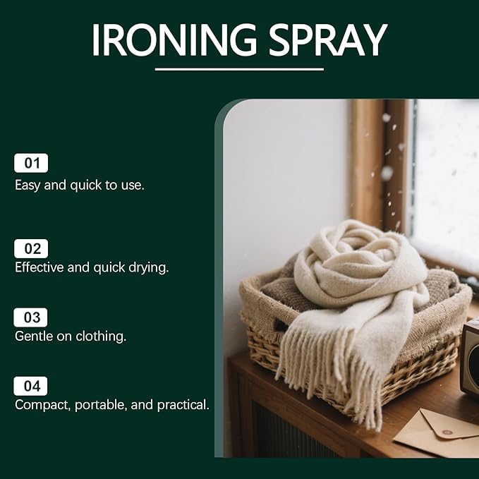 Cloth Ironing Spray for Wrinkle Release and Fabric Softener, 100ml/3.38 Fl Oz, Prevents Shrinkage and Hardening, Suitable for Steam or Dry Ironing, Fresh Scent