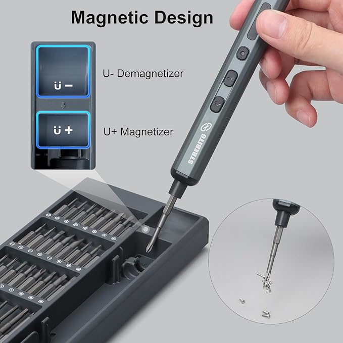 STREBITO Mini Electric Screwdriver Set, 70 in 1 Small Electric Screwdriver - 64 S2 Preicison Bits, 5 Torque Settings, 4 LED Lights, Mini Power Screwdriver Repair Tool Kit for PC Electronic (Standard)