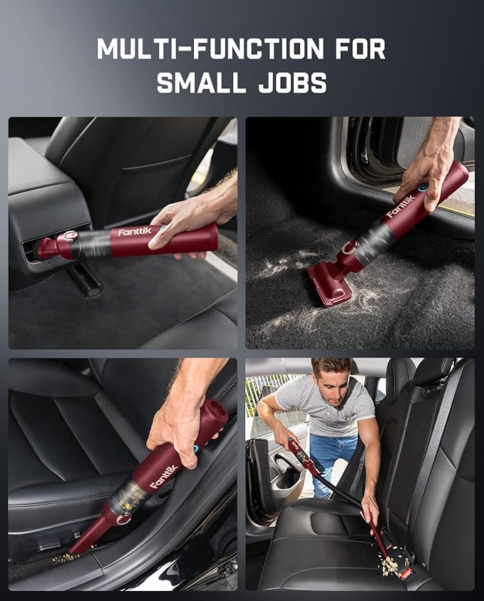 Fanttik Slim V8 APEX Car Vacuum, 4-in-1 Portable Mini Cordless Vacuum with 19000pa Suction Power, Type-C Charge, 2 Suction Modes, Handheld Vacuum for Small Jobs, Car, Office Desk, Keyboards (Red)