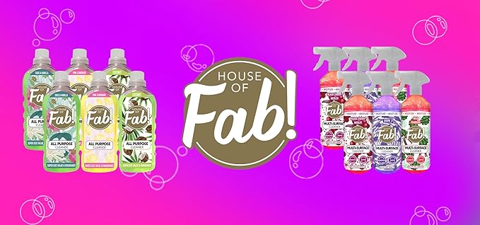 HOUSE OF FAB! Powerful All Purpose Cleaner, Dirt & Grime Removing Multi Purpose Cleaner, Used for Floors, Walls, and Any Hard Surface, Used on Large Areas, 33.8 FL Oz, 6 Pack, Fruity