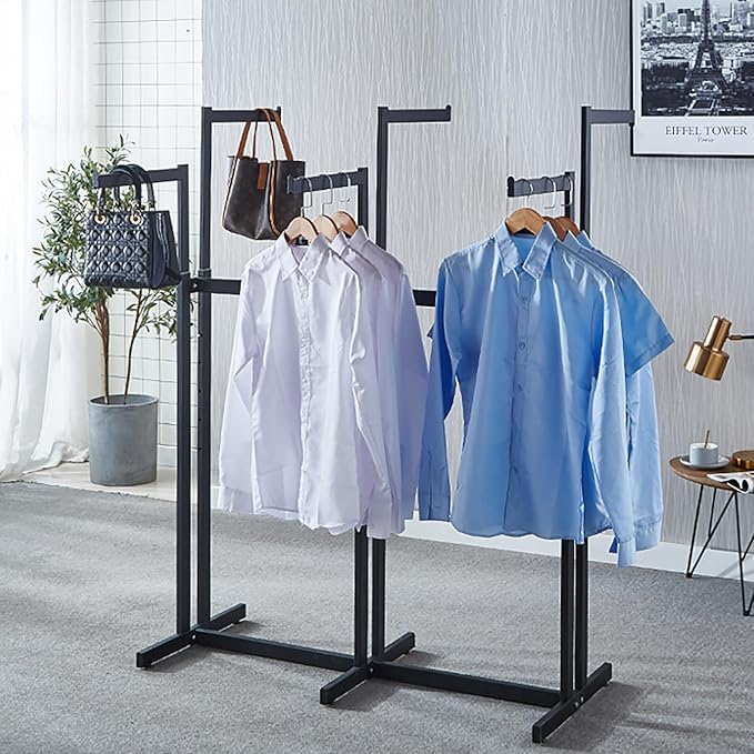 Floor Standing Metal Garment Rack - Heavy Retail Display Racks With Wheels, 6 Arms Clothing Rack, Square Tubing Portable Shirt Racks, Merchandise Display For Hanging Clothes (Black)