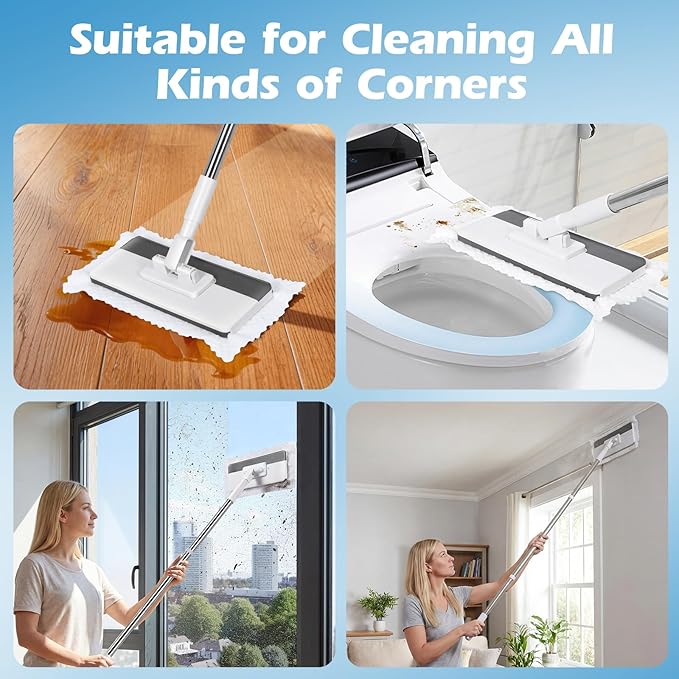 Mini Sweeper Mop,Masthome Reusable Clamp Mop with 50 " Stainless Steel Handle,1 Second Installation,Compatible with Swiffer Pads,Flat Dust Mops for House Wall, Windows, Corners - 1 Sweeping Cloth