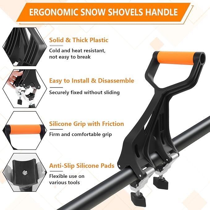 KJX Upgraded Shovel Handle Extension, Ergonomic Snow Shovel Handle Replacement, Back Saver Attachment Universal Fit for Weed Eater, Rakes, String Trimmers, Shovels and More Yard Tools