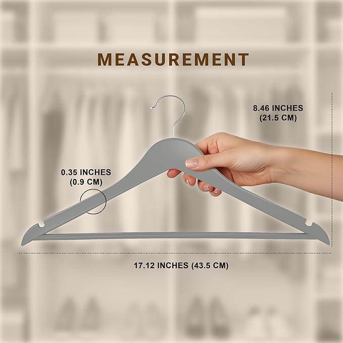Utopia Home Premium Wooden Hangers 20 Pack - Durable & Slim Coat Hanger - Suit Hanger with 360-Degree Rotatable Hook - Wood Hangers with Shoulder Grooves (Grey Color)