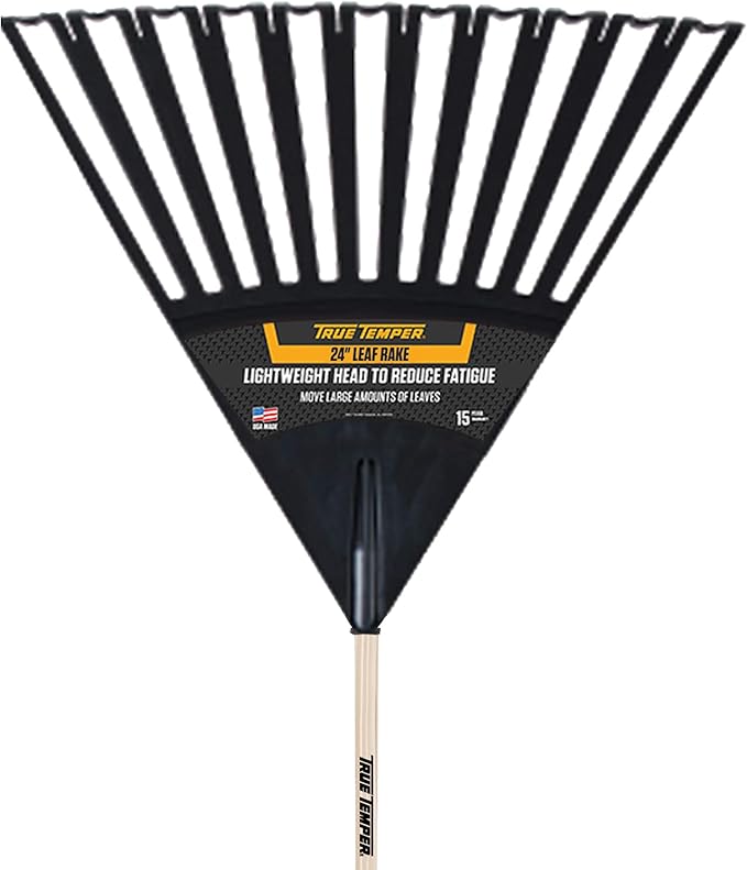 True Temper 2914912 Clog Free Poly Leaf Rake with 48 in. Hardwood Handle with Cushion Grip, 24 Inch