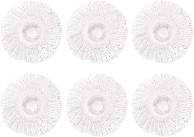 6 Pack Spin Mop Replacement Head for Hurrica, Mopnad, Cassabel and Other 360 Spin Mop Systems, Microfiber Spin Mop Refills (6pc-White)